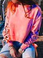 Choies Pink Eyelet Lace Up Side Long Sleeve Chic Women Crop Sweatshirt