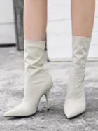 Choies White Stretch Heeled Ankle Boots