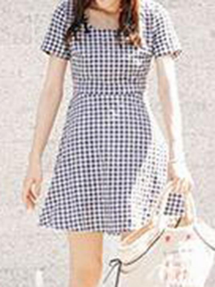 Choies Blue Plaid Cotton Tie Back Chic Women Mini Dress