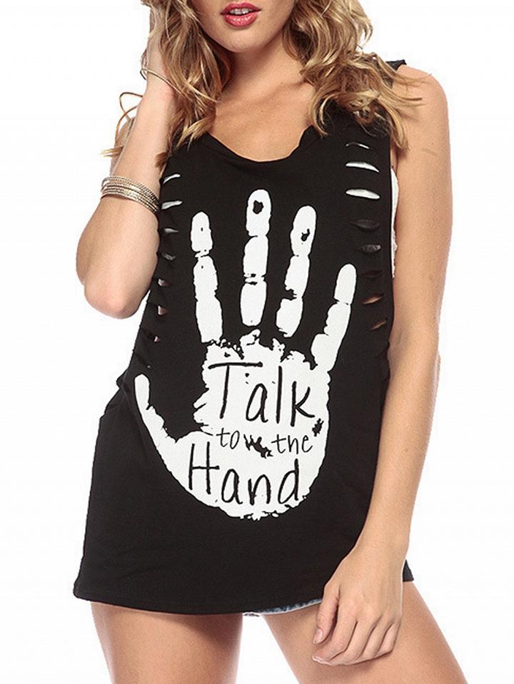 Choies Black Palm Print Cut Out Sleeveless Chic Women Vest