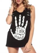 Choies Black Palm Print Cut Out Sleeveless Chic Women Vest