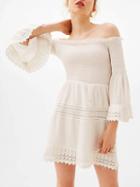 Choies White Stretch Off Shoulder Flared Sleeve Lace Trim Mini Dress