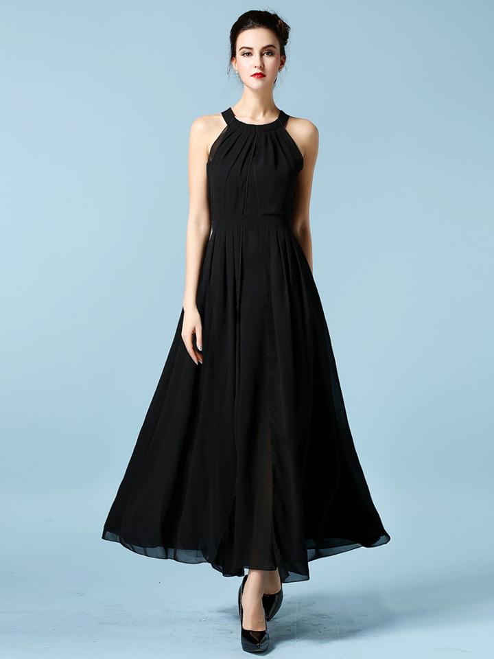 Choies Black Backless Halter Chiffon Maxi Dress