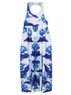 Choies Blue Floral Print Cut Out Back Sleeveless Maxi Dress