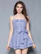 Choies Blue Striped Folded Bow Front Cami Skater Dress