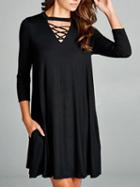 Choies Black V-neck Lace Up Front Mini Dress