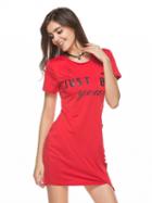 Choies Red Text Print Ripped Asymmetric Hem Short Sleeve Tee Dress