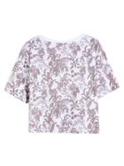 Choies Dark Gray Floral Leaves Print Short Sleeve Crop Tee