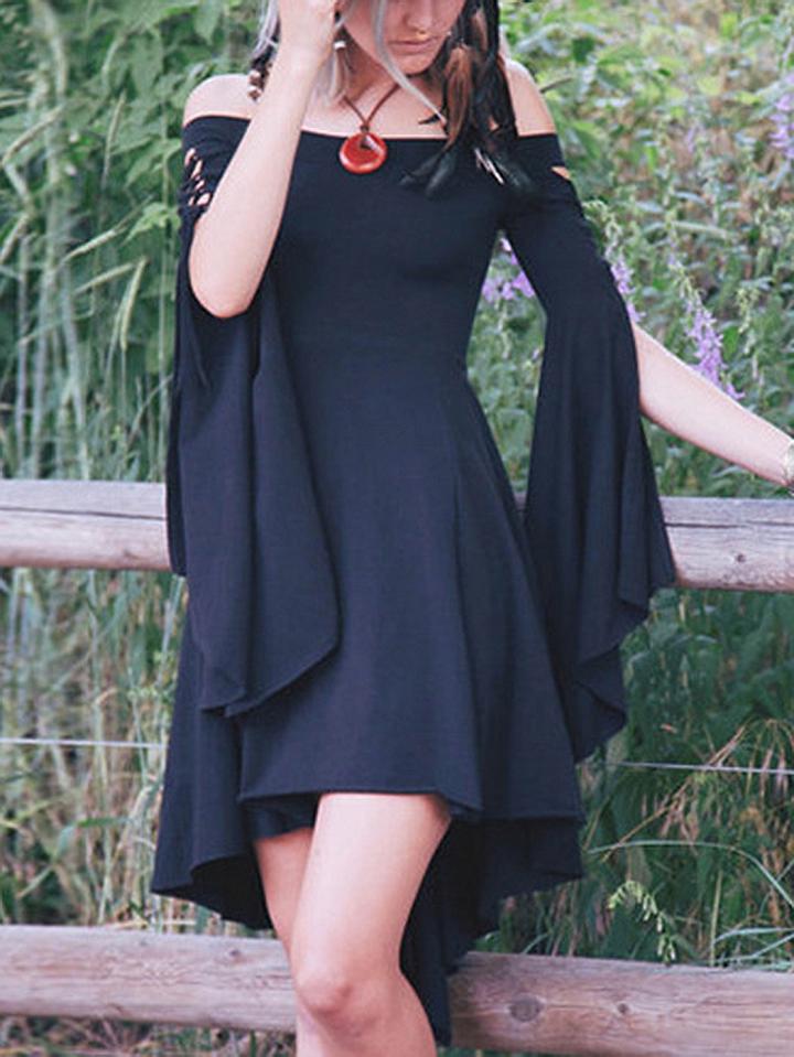 Choies Black Off Shoulder Lace Up Cuff Long Sleeve Hi-lo Mini Dress
