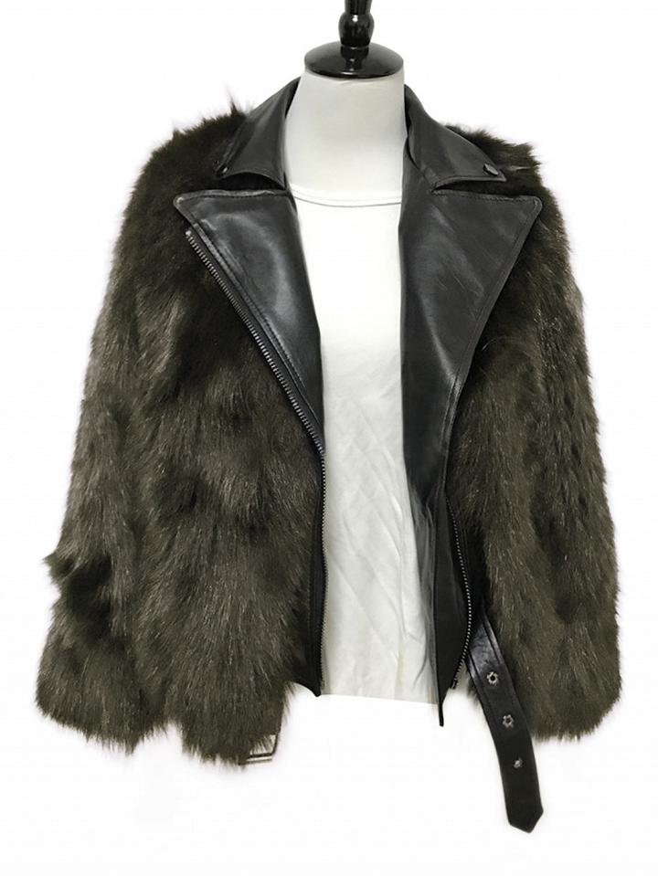 Choies Dark Green Pu Paneled Lapel Long Sleeve Faux Fur Jacket