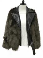 Choies Dark Green Pu Paneled Lapel Long Sleeve Faux Fur Jacket