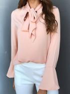 Choies Pink Tie Front Flare Sleeve Chic Women Blouse