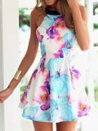 Choies Multicolor Floral Print Strappy Back Skater Dress