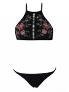 Choies Multicolor Halter Floral Cut Out Padded Bikini Top And Bottom
