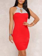 Choies Red Contrast Halter Open Back Bodycon Mini Dress