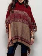 Choies Color Block Tassel Trim Knit Poncho