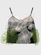 Choies Dark Green V-neck 3d Flower Embellished Chic Women Lace Crop Cami Top