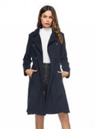 Choies Navy Blue Lapel Double-breasted Longline Wool Blend Coat