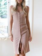 Choies Nude Pink Rib Button Front Cami Bodycon Dress
