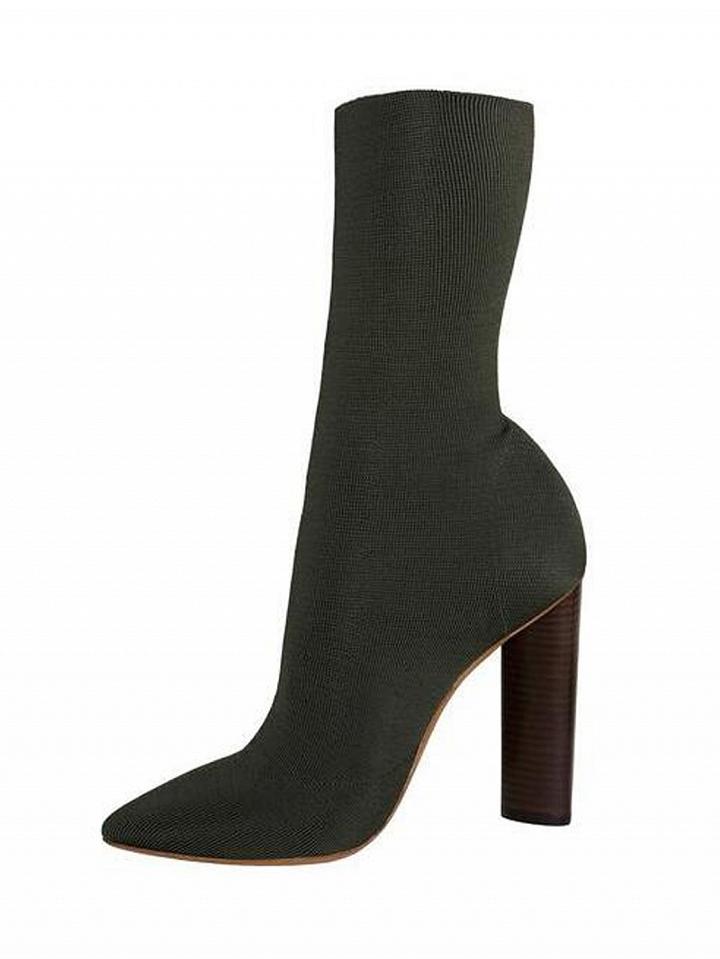 Choies Dark Green Pinted Toe Stretch Heeled Boots