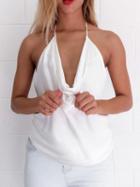 Choies White Halter Drape V-neck Backless Top