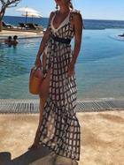 Choies Gray Spaghetti Strap V-neck Bow Front Plaid Maxi Dress