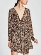 Choies Leopard V-neck Long Sleeve Mini Dress