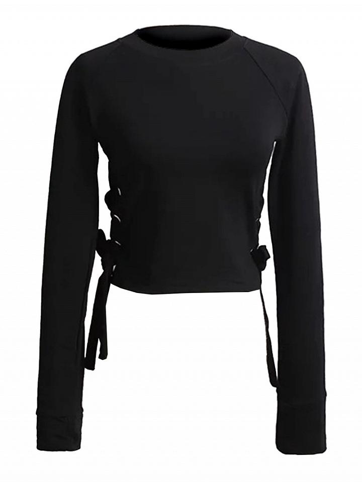 Choies Black Eyelet Detail Lace Up Side Long Sleeve Cropped Sweatshirt