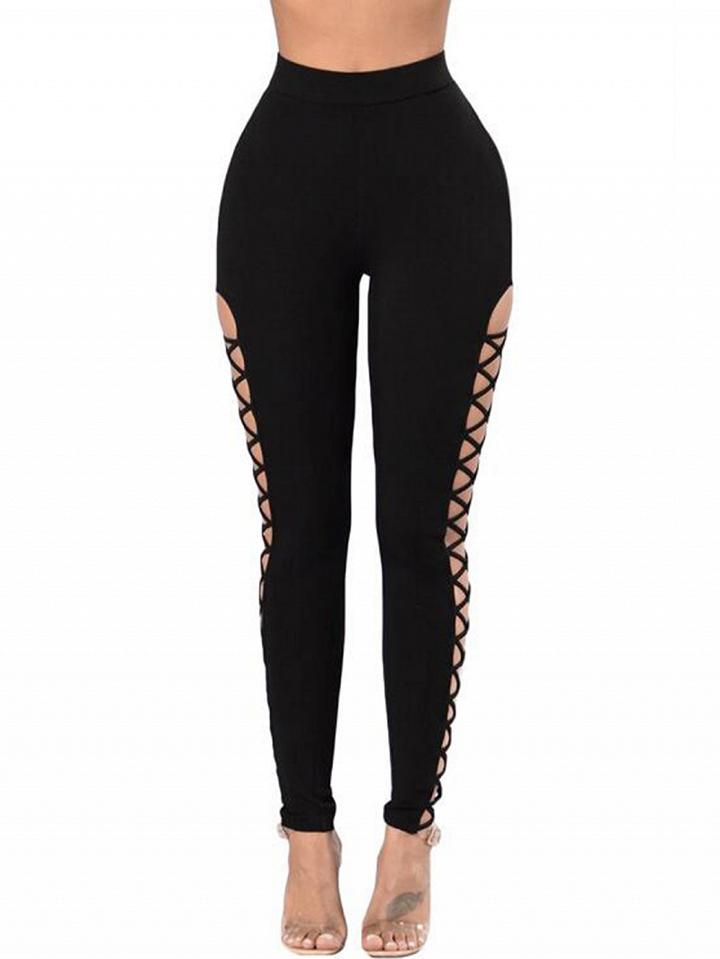 Choies Black High Waist Lace Up Detail Leggings