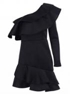 Choies Black One Shoulder Ruffle Trim Mini Dress