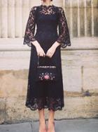 Choies Black Cut Out Detail Flare Sleeve Chic Women Lace Maxi Dress