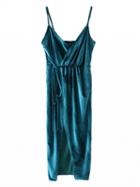 Choies Peacock Blue Wrap V-neck Split Velvet Cami Dress