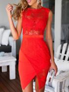 Choies Red Crochet Lace Asymmetric Hem Bodycon Dress