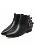 Choies Black Leather Look Buckle Strap Pointed Ankle Boots