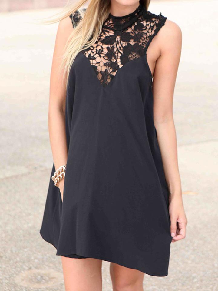 Choies Black Lace Panel Cut Out Back Sleeveless Dress