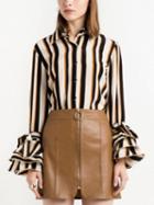 Choies Beige Stripe Tie Cuff Layered Flare Sleeve Shirt
