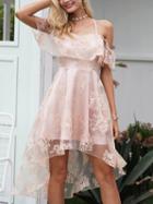 Choies Pink Cold Shoulder Mesh Panel Cami Hi-lo Dress