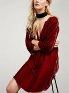 Choies Red  V-neck Long Sleeve Velvet Hi-lo Dress