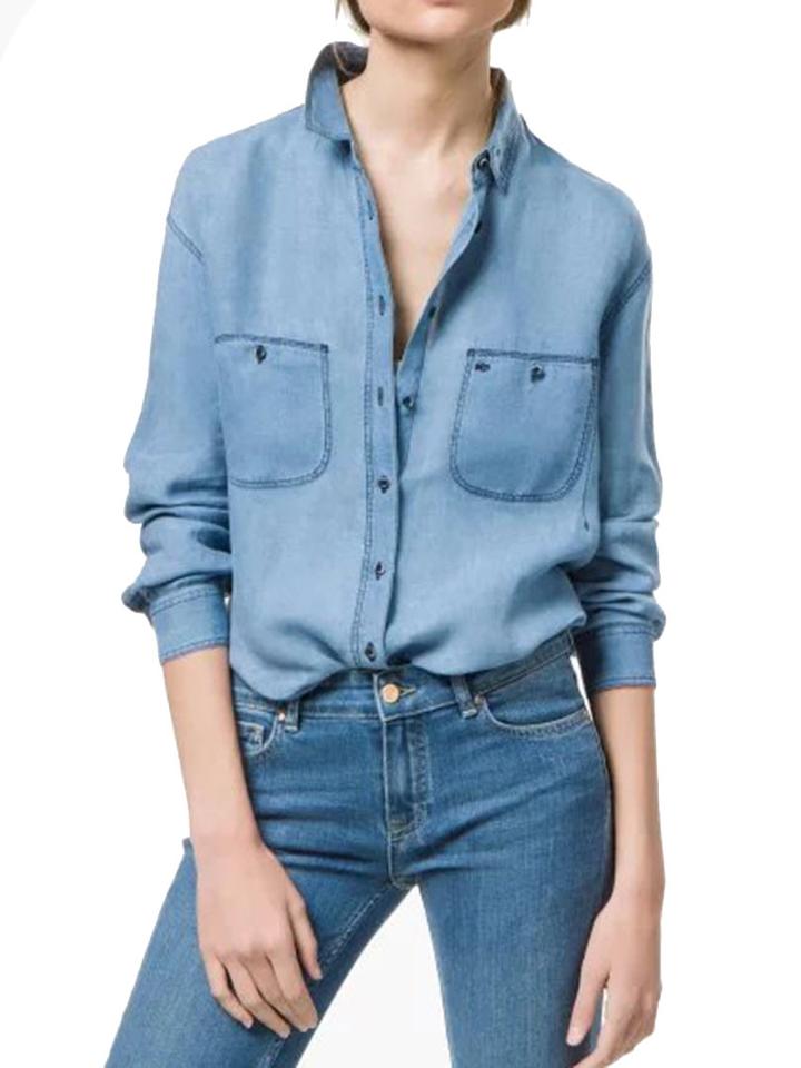 Choies Blue Pocket Detail Long Sleeve Denim Shirt