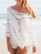 Choies White V-neck Cut Out Detail Long Sleeve Blouse