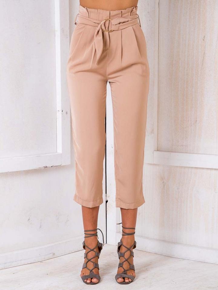 Choies Khaki High Waist Ring Belt Crop Cigarette Pants