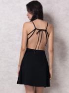 Choies Black Halter Tied Open Back A-line Dress
