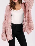 Choies Pink Button Placket Front Long Sleeve Chic Women Knit Cardigan