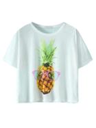 Choies White Pineapple Pattern Short Sleeve Cropped T-shirt