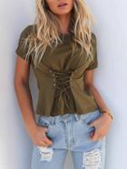 Choies Army Green Eyelet Lace Up Front T-shirt