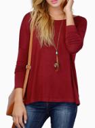 Choies Wine Red Batwing Long Sleeve T-shirt