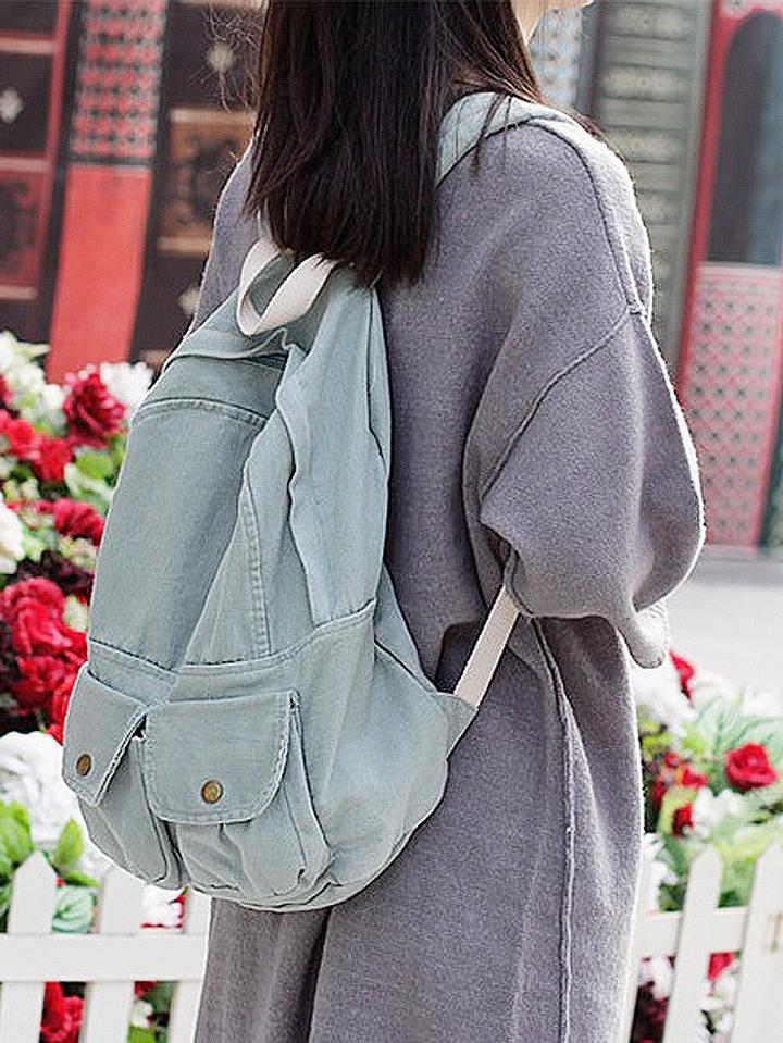 Choies Green Zip Detail Denim Backpack