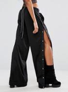 Choies Black Wide-cut Leg Popper Track Pant