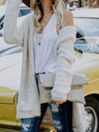 Choies White Open Front Long Sleeve Chic Women Knit Hoodie Cardigan