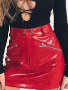 Choies Red High Waist Zip Front Leather Look Mini Skirt